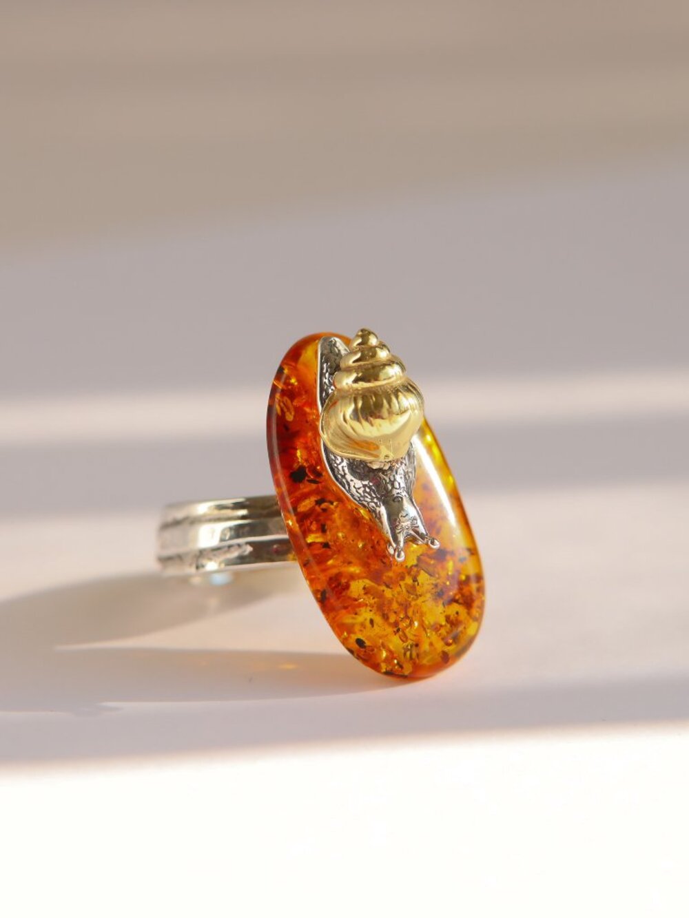Baltic Amber Snail Ring in Sterling Silver